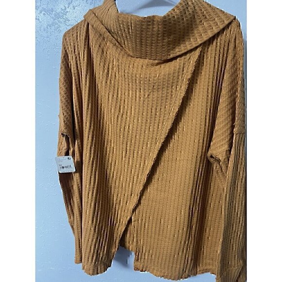 FREE PEOPLE COWL NECK TOP CANYON MOON SWEATER, SLIT ON THE BACK,100% COTTON, MED - Picture 3 of 7